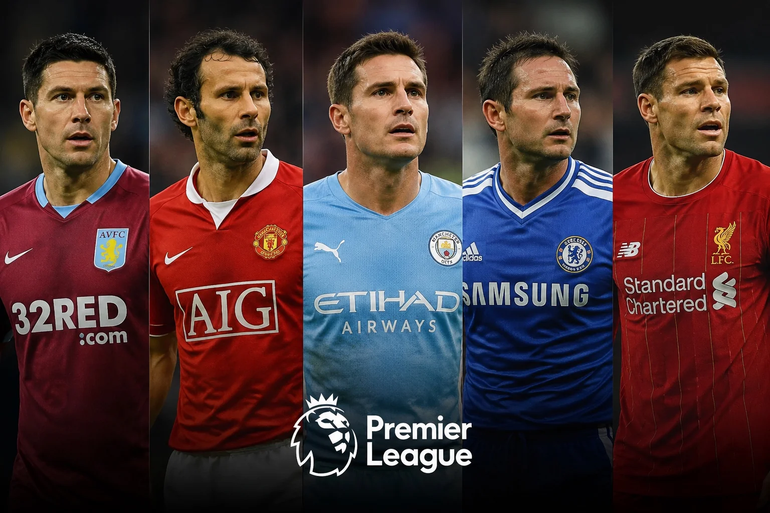 Collage of Premier League appearance record holders representing different eras of English football, highlighting the players with the most Premier League appearances in league history.