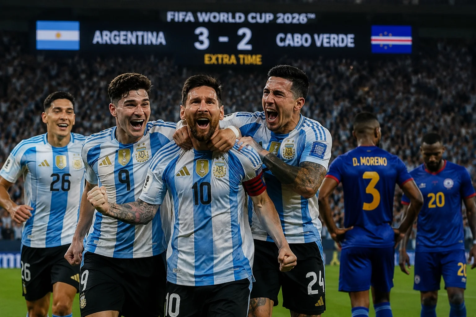 Argentina 3-2 Cabo Verde World Cup 2026 extra-time knockout result
