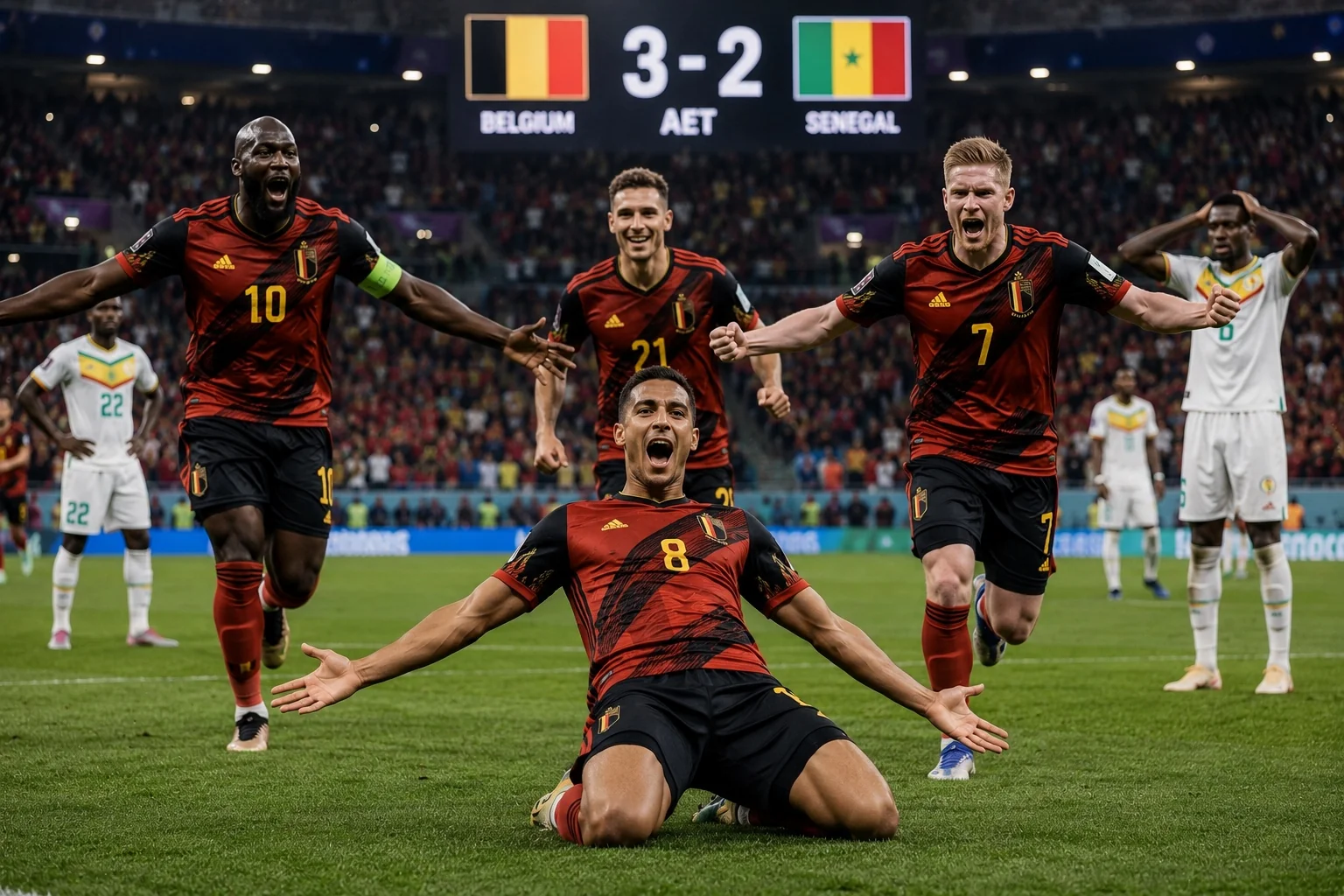 Belgium 3-2 Senegal World Cup 2026 comeback celebration after extra-time win