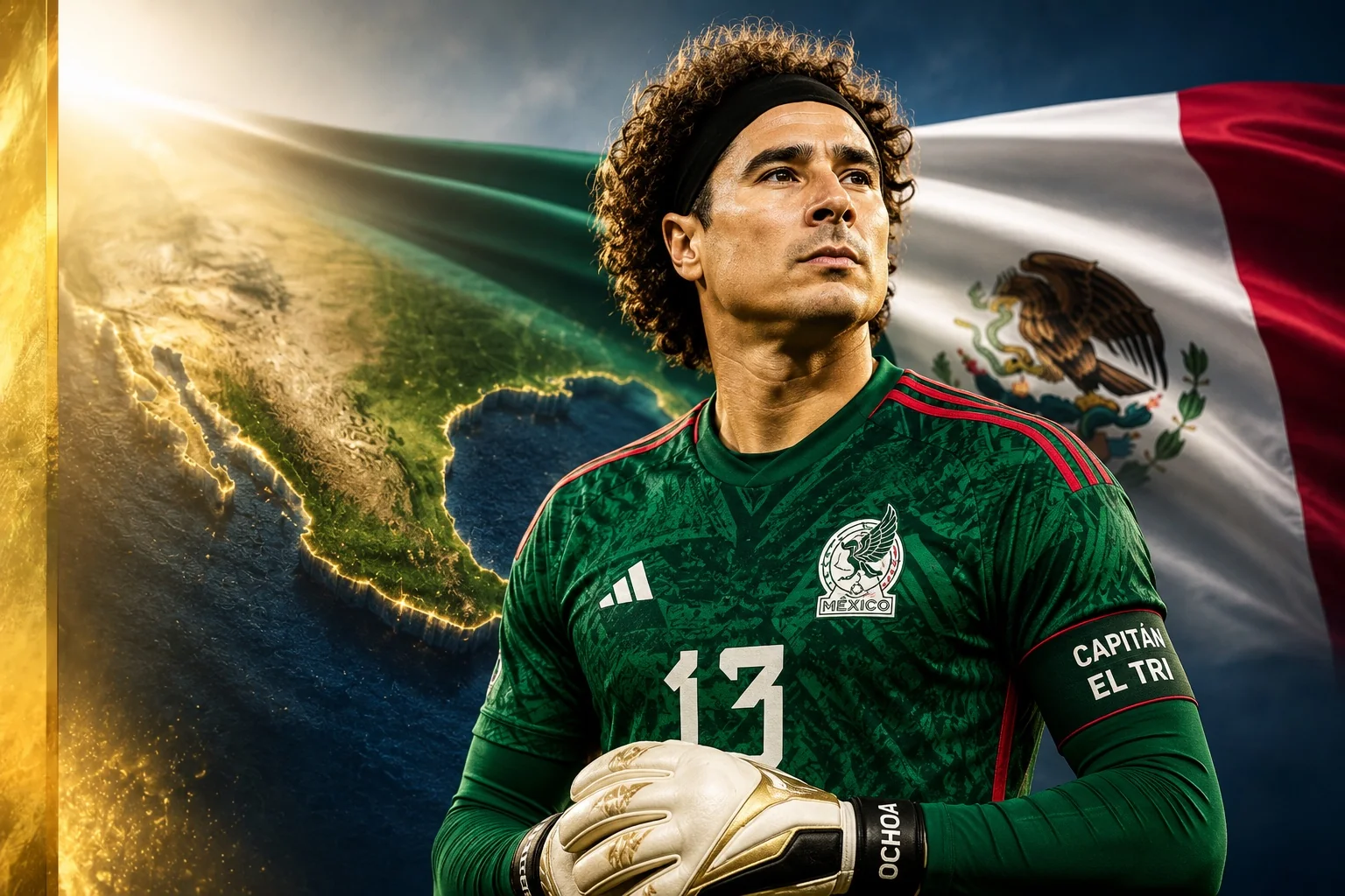Guillermo Ochoa Mexico World Cup 2026 Old But Gold goalkeeper profile with gold accent and El Tri legacy