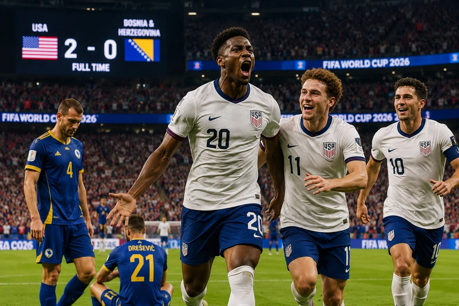 USA 2-0 Bosnia World Cup 2026 knockout win celebration